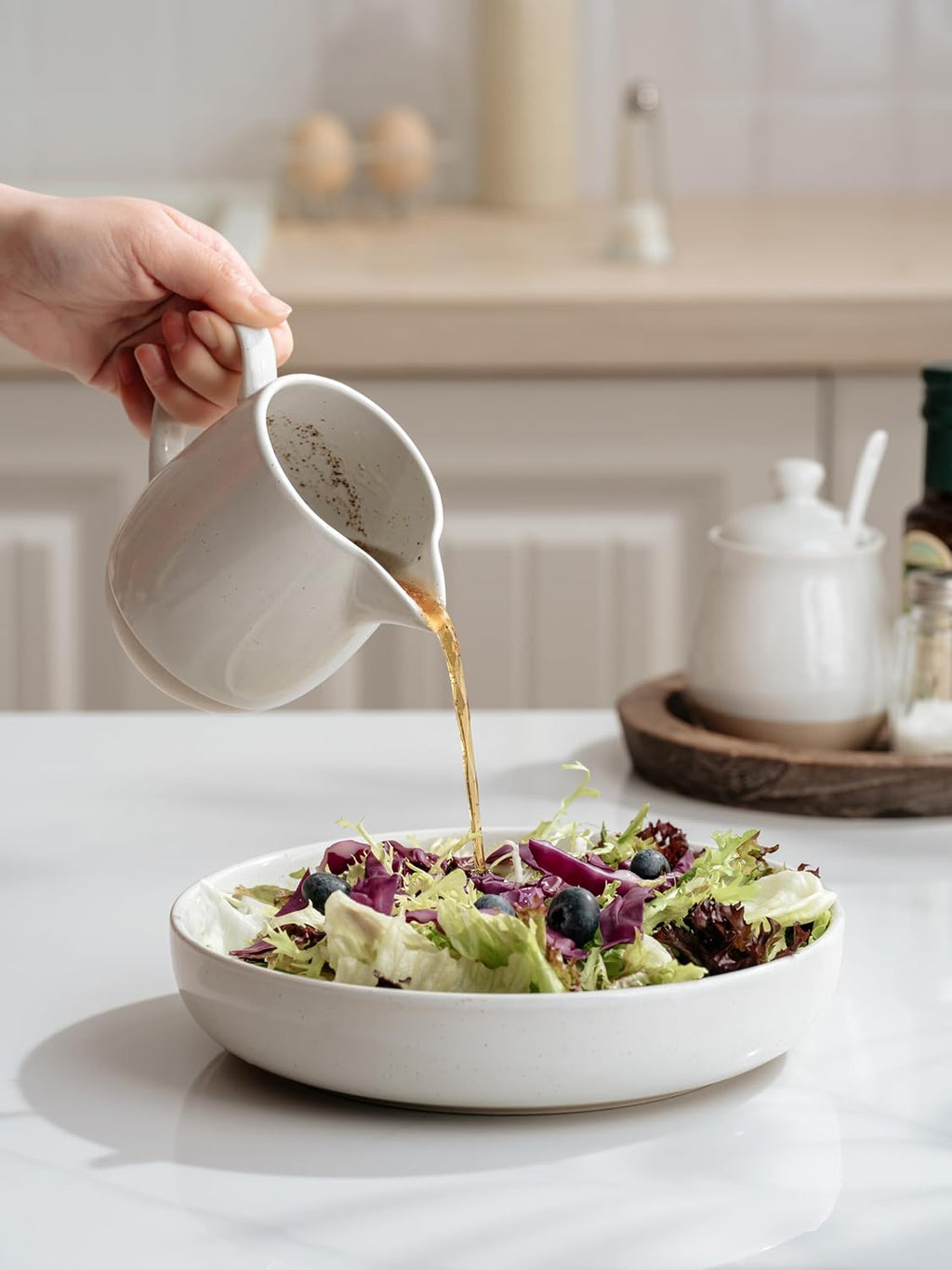 famiware Milkyway 13oz Creamer with Handle, Ceramic Coffee/Milk/Sauce/Serving/Salad Pitcher Jug, Stoneware Maple/Syrup Dispenser, Milk Frother Cup, Microwave and Dishwasher Safe, White