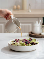 famiware Milkyway 13oz Creamer with Handle, Ceramic Coffee/Milk/Sauce/Serving/Salad Pitcher Jug, Stoneware Maple/Syrup Dispenser, Milk Frother Cup, Microwave and Dishwasher Safe, White