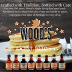 WOOD'S Vermont Bourbon Barrel Aged Maple Syrup – Premium Maple Syrup with Rich Flavor & Subtle Bourbon Notes – Ideal for Pancakes, Desserts, and Cocktails – 8.45 oz