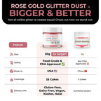 Bulk (20g) Rose Gold Luster Dust Edible Glitter for Cocktails | Premium Edible Rose Gold Luster Dust for Cake Decorations - Pink Edible Glitter for Drinks Cupcakes Cookies Cakes Food Paint