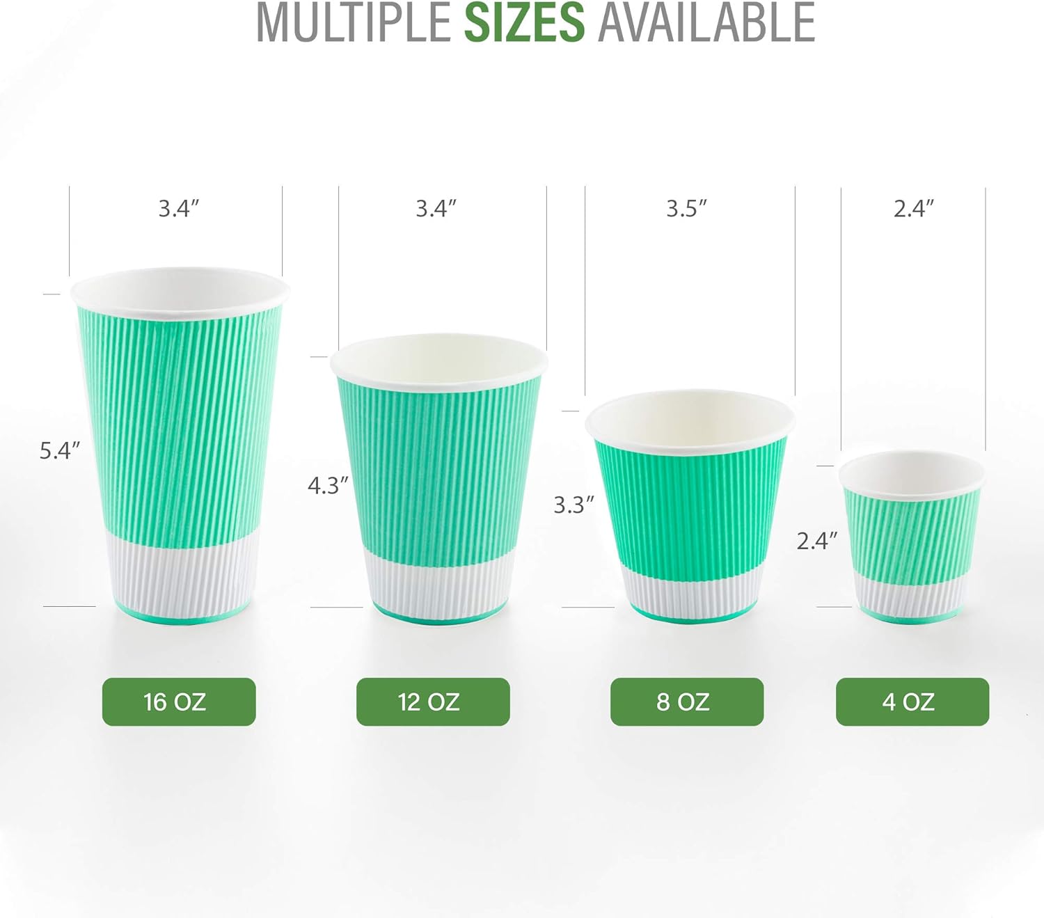 4 oz Light Green Paper Coffee Cup - Ripple Wall - 2 1/2" x 2 1/2" x 2 1/4" - 500 count box