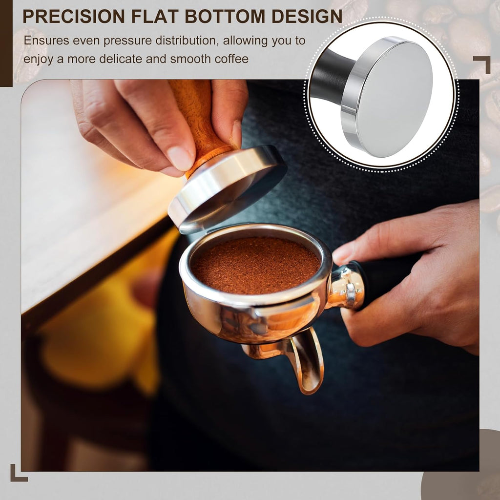 uxcell 58mm Coffee Tamper, Stainless Steel Espresso Press Tamper, Espresso Tamper with Wooden Handle Suitable for Coffee Shop, Restaurant Bar, Bakery (Black)