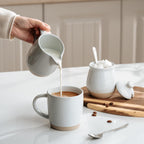 famiware Milkyway Ceramic Sugar and Creamer Set, 10oz Sugar Bowl & 13oz Creamer Set – Stoneware Milk Pitcher & Sugar Dispenser for Coffee Bar, Kitchen, or Countertop, Coffee Serving Set, Light Gray