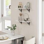 RICHFOCUS Floating Shelves for Wall Decor, 24Inch Rustic Shelves Set of 2, 24W x 8D Floating Shelves Wall Mounted with Metal Brackets, Wood Shelves for Living Room Bedroom Kitchen, White