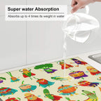 Vegetable Superhero Cartoon Dish Drying Mats for Kitchen Counter, Absorbent Microfiber Cute Drying Pad for Dishes, Decorative Kids Kitchen Mat for Sink, Dishes Utensils, Dining Area, 16" x 18"