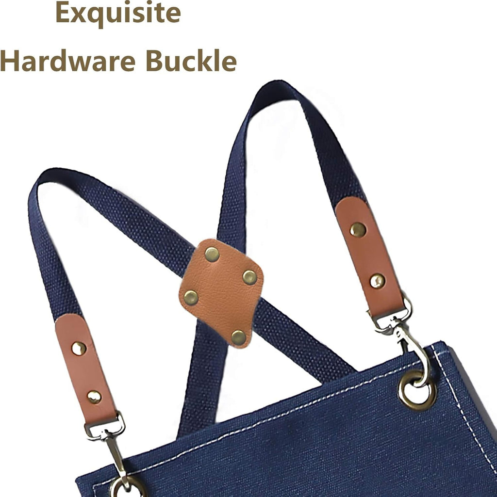 AFUN Chef Aprons for Men Women with Large Pockets, Cotton Canvas Cross Back Heavy Duty Adjustable Work Apron, Size M to XXL (Darkblue)