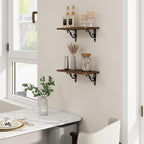 RICHFOCUS Floating Shelves for Wall Decor, 8 Inch Deep Shelves Set of 2, 16W x 8D Floating Shelves Wall Mounted with Metal Brackets, Rustic Wood Shelves for Living Room Bedroom Kitchen, Walnut