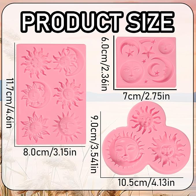 Sun and Moon Face Cake Decoration Fondant Mold 3 Pcs, Greek Mythology Various Chocolate Silicone Molds, for Candy, Biscuits, Mousse, Kitchen Baking, Cupcake Toppers, Modeling Clay, Plaster