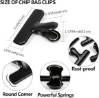 6 Pack Heavy-Duty Stainless Steel Chip Clips，3" Wide Air Tight Bag Clips for Food，Air Tight Seal Food Bag for Kitchen & Home (Matte Black)