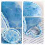 KAMMAK Tea Cups and Saucers set of 2, Porcelain Coffee Cups, 7.5oz Crystalline Glaze Espresso Mugs, Ceramic Demitasse for Coffee, Cappuccino, Latte, Americano, Tea (Dark Blue and White Blue)