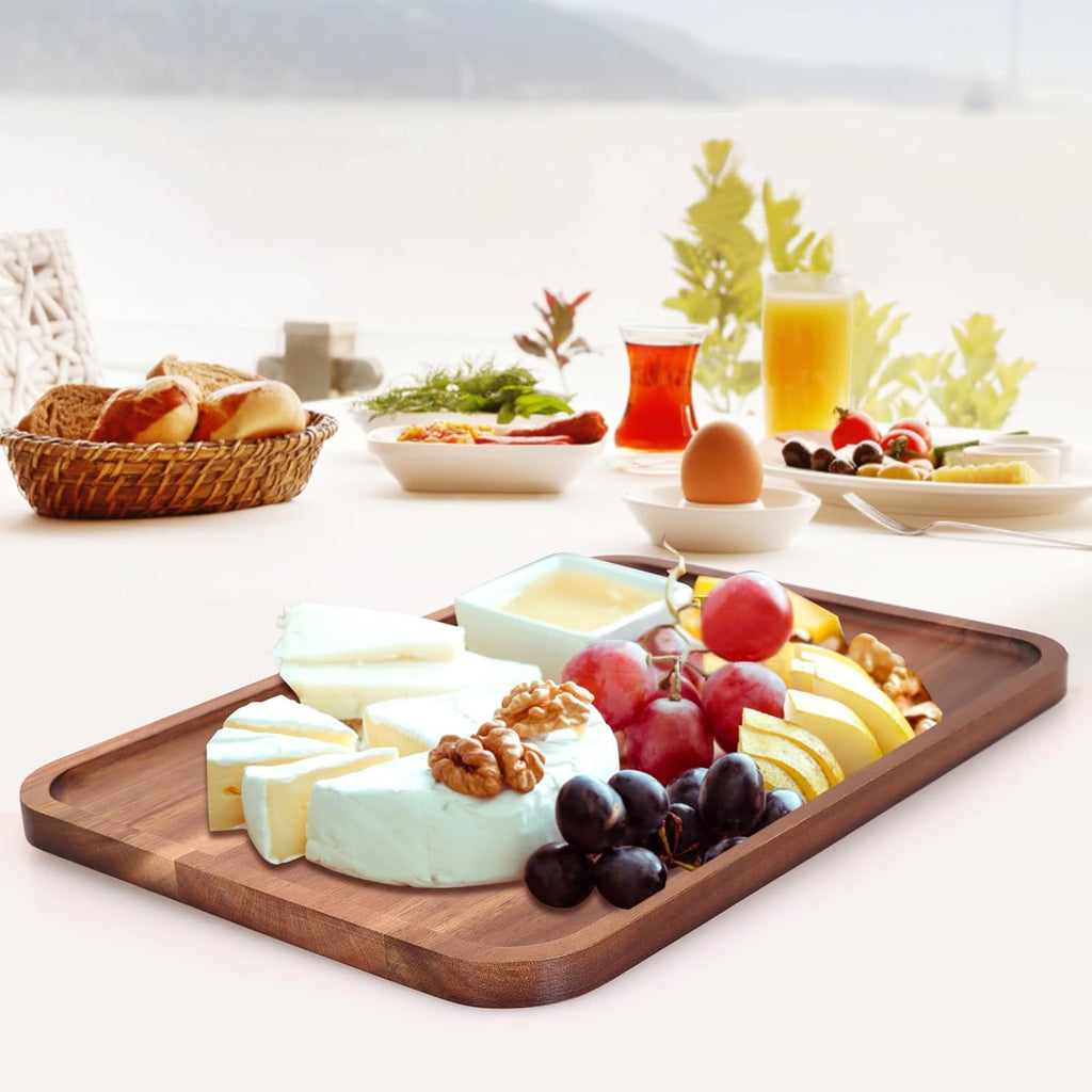 Rectangular Acacia Wood Trays Large Long Charcuterie Boards Party Decorative Serving Tray Platters for Food Dish Rectangle Wooden Cheese Board Kitchen Snack Cookies Platter Appetizer Dessert Tray