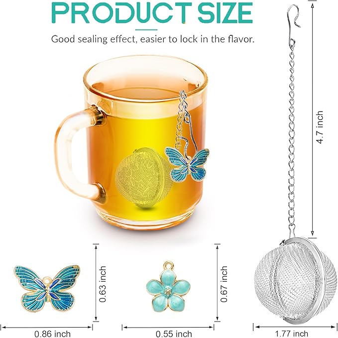 Set of 2 Tea Infuser for Loose Leaf Tea with Butterfly and Flower Charms - Stainless Steel Tea Strainers by NSTaygate