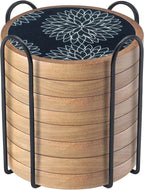 Wood Coasters Set of 8 with Holder, Cewiru Cup Mat for Drinks, Absorbent Coasters with Felt Insert for Coffee Table Protection, Modern Style Home Dining Table Decor, 4.3" Black