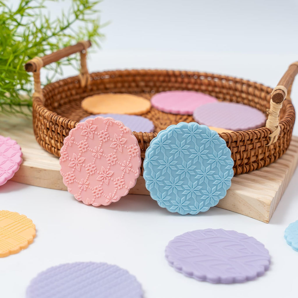 KALAIEN 3 Pack Cookie Embosser Set, Fondant Impression Mats Acrylic Embosser for Fondant Stamps, Texture Sheets for Polymer Clay, Chocolate, Cupcake Topper, Fondant Molds-Style 3