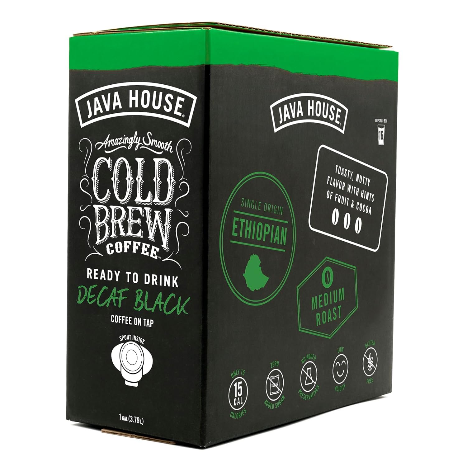 Java House Cold Brew Coffee on Tap (Pack of 2) – Premium 100% Arabica Decaf – Smooth Decaf with Chocolate & Caramel Notes – 1 Gallon Box (16 Servings) – Ready to Drink, No Caffeine, No Brewing Required, Fridge-Friendly