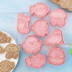 16Pcs Ocean Animal Cookie Cutters with Plunger Stamps Set, Fish, Dolphin, Starfish Plastic Biscuit Cutters, Sea Themed DIY Embossing Cutter for Biscuit Cookie Fondant Cheese Baking (F16)