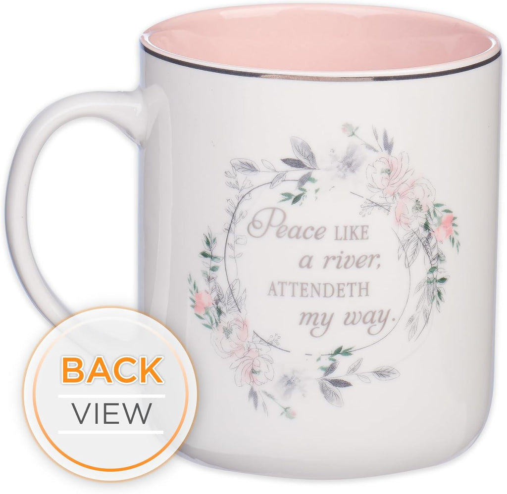 Christian Art Gifts Floral Pink Ceramic Coffee Mug – 14 oz. Lead and Cadmium-free, Non-toxic Inspirational Scripture Coffee and Tea Mug for Women with Worship Song and Hymn: It is Well with My Soul
