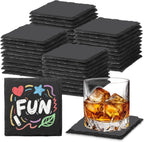 48 PCS Slate Coasters Black Square 4 Inch Bulk Rock, Blank Laser Engraving, Scratch Resistant Bottom, Home Office Kitchen Gift Wedding Bar Party (48 PCS Square Coasters)