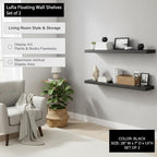 Lufia Floating Wall Shelves, Set of 2, MDF with Invisible Brackets, Modern Storage for Bedroom, Bathroom, Living Room, Kitchen (Black, 28" W X 7" D X 1.5" H)