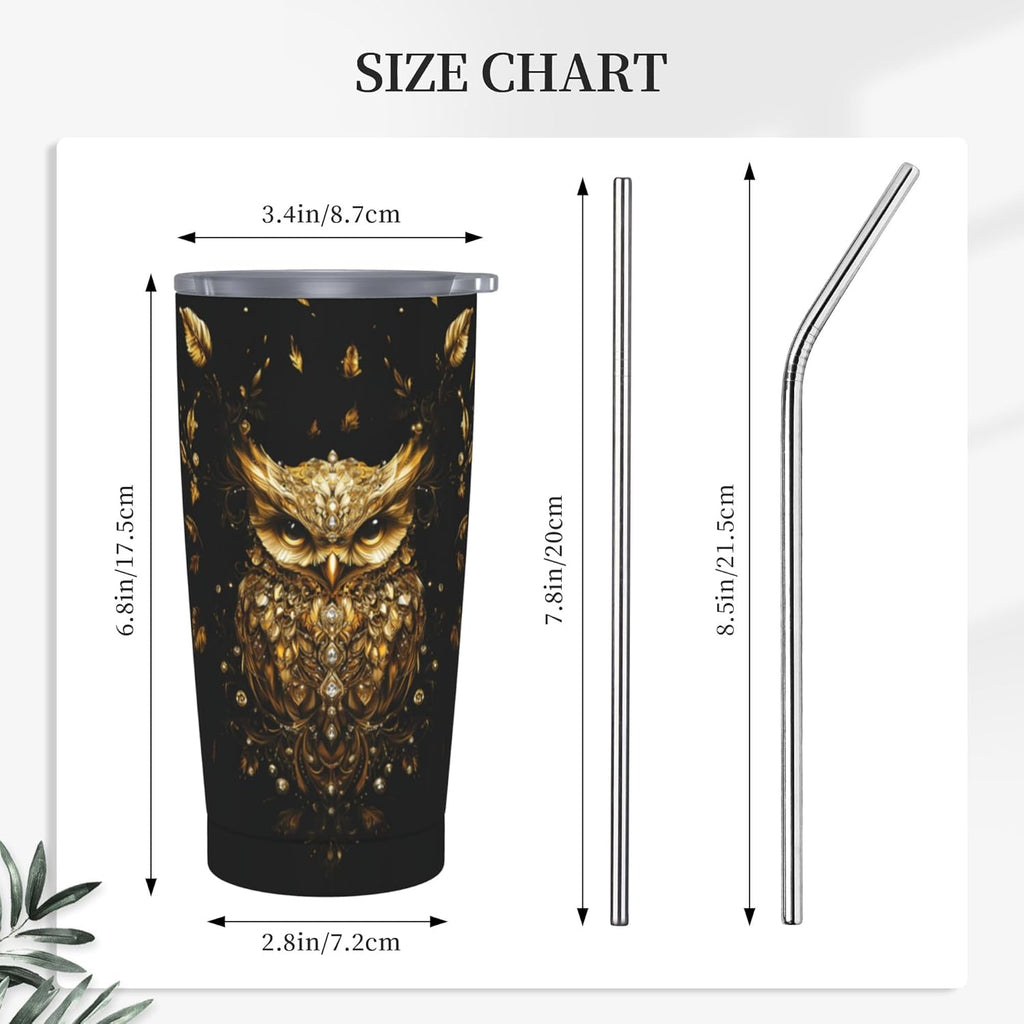 Owl Tumbler with Lid and Straw 20oz Coffee Tumblers Leakproof Stainless Steel Travel Mug Vacuum Insulated Cup for Iced and Hot