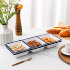 3-Section Divided Serving Trays, Talavera 14.75”x 6” Unbreakable Melamine Serving Platter for Serving Food, 3 Compartment Condiment Tray, Rectangular Condiment Server Set of 2