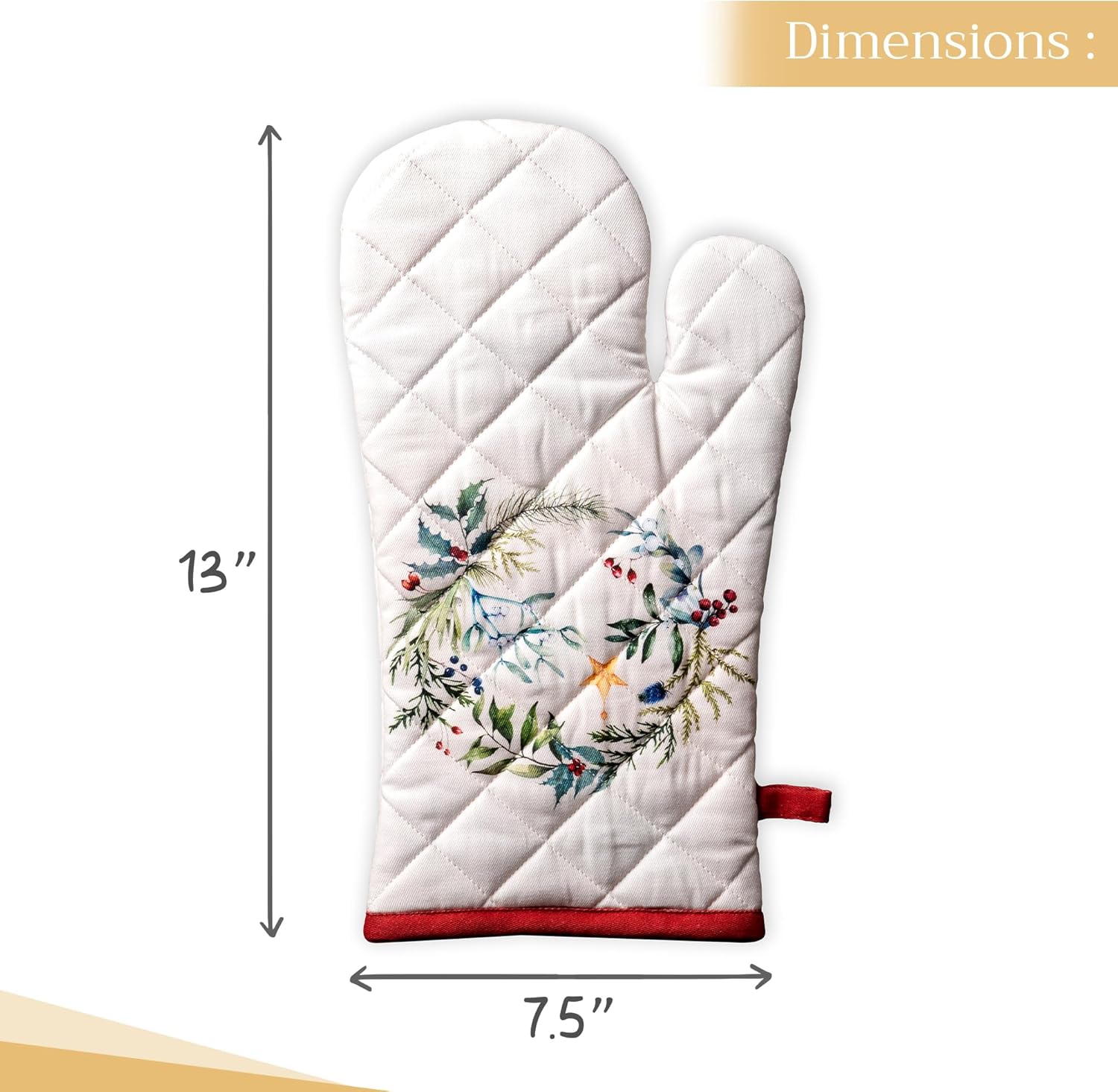 Maison d' Hermine Oven Gloves 100% Cotton Oven Mitt 7" x 13" with Loop Heat Resistant, BBQ, Cooking Gloves, Baking, Grilling, Kitchen, Handling Hot Pans (Pack of 1, Holly Time)