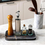 Koville Marble Tray, 12"x8" Marble Vanity Tray for Bathroom Kitchen Countertop, Rectangular Stone Tray for Cosmetics Perfume Trinket, Decorative Catchall Trays (Black)