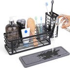 Kitchen Sink Caddy Organizer, 10.5" X 4.0" X 3.6" Sink Sponge Holder for Kitchen with Instant Drying Stone and Dish Brush Holder, Bathroom Organizer for Sponges, Scrubbers, Soap