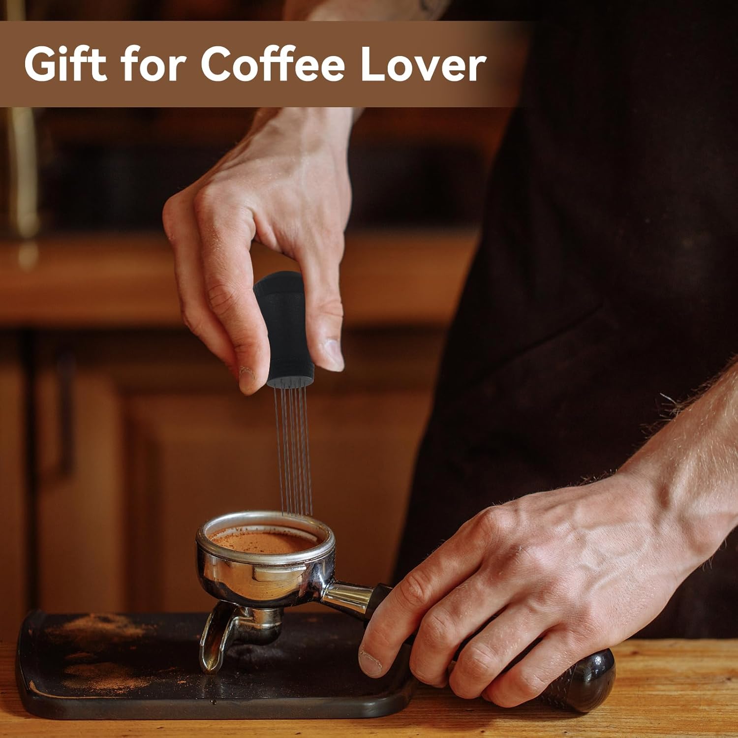 WDT Distribution Tool, Espresso Coffee Stirrer - 0.4mm 10 Needles Espresso Stirrer, Espresso Distributor for Barista Espresso Machine Accessories - Black