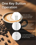 Rechargeable Milk Frother with Stand, Electric Frother Wand Handheld Coffee Foam Maker Detachable Stainless Steel Whisk Drink Mixer Foamer for Latte, Cappuccino, Hot Chocolate, Egg (White)