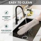 Beneno Oven Mitts, Heat Resistant BPA-Free Soft Silicone Oven Mitts 2-Pack, Waterproof Non-Slip Flexible Oven Gloves with Comfort Cotton Lining, Durable Kitchen Mitt Set for Baking Grill, 7"x13" Beige