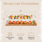 Cake Display with Lid – Acacia Wood Dessert Stand & Wooden Charcuterie Board with Lid for Loaf Cakes, Bread, Pastries, Cheese, Large Rectangle Wood Tray Platter & Acrylic Cover, 15 x 6.25”