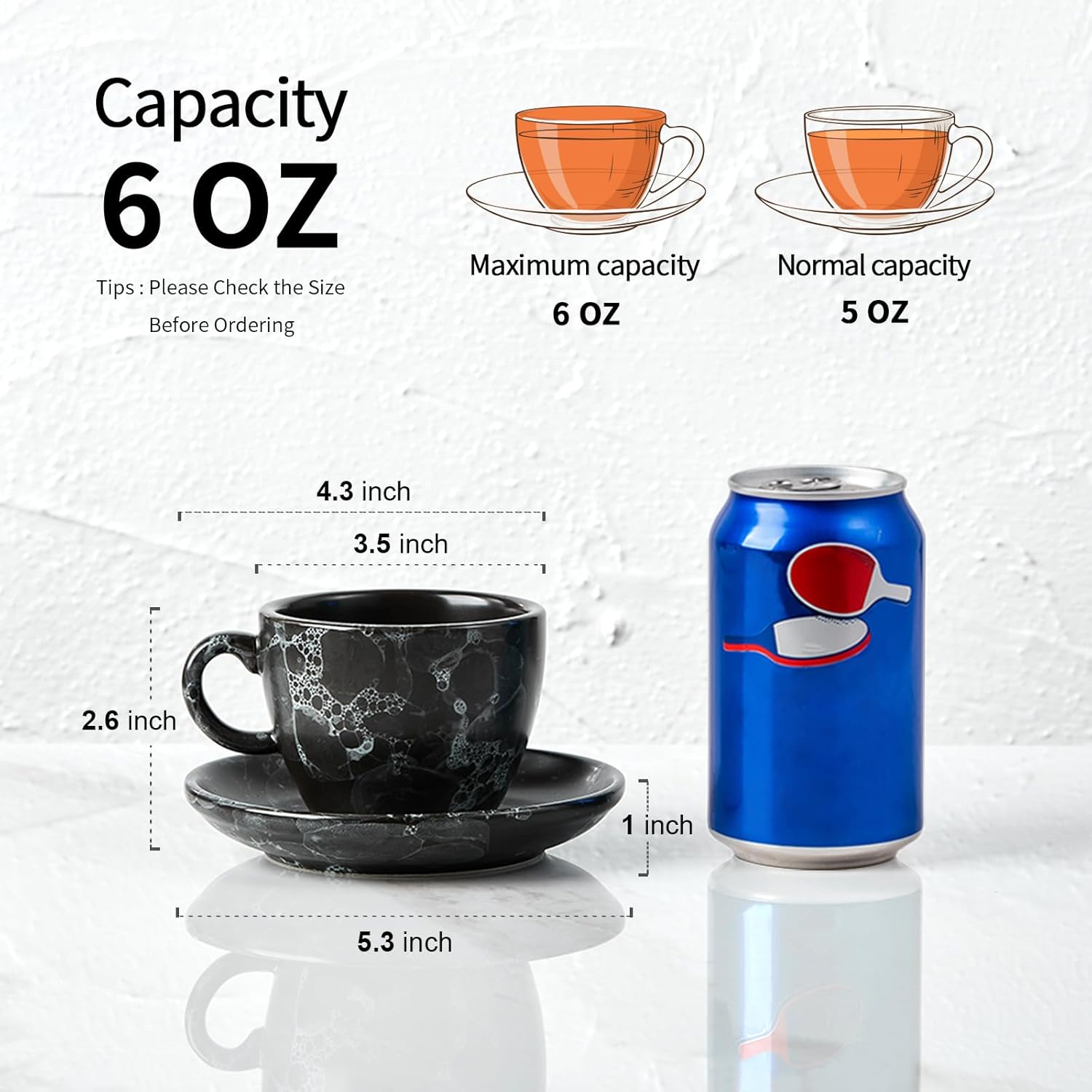 SIDUCAL Espresso Cups Set of 4,6 Ounce Ceramic Coffee Cups with Saucers,Porcelain Double Espresso Cup Set,Gift Box for Boyfriend Gift(Black)