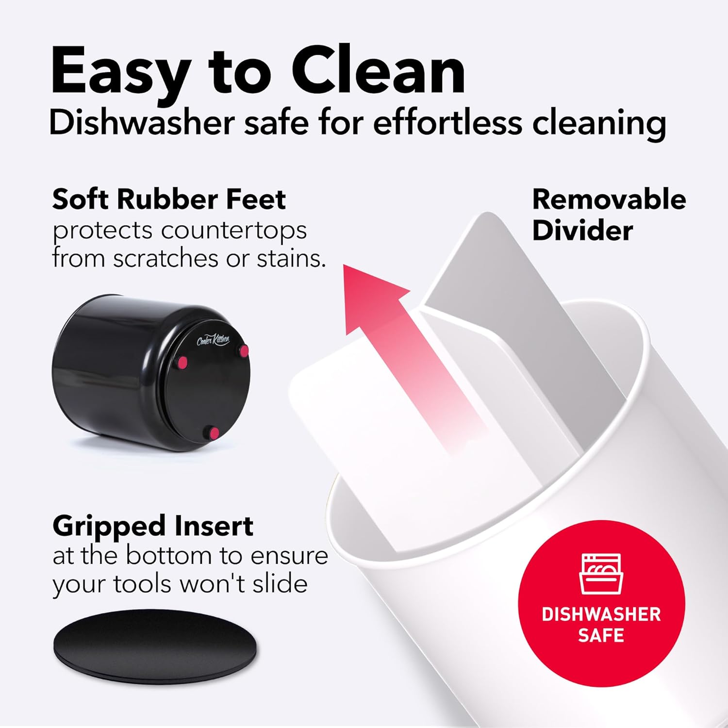 Rotating Extra Large White Plastic Utensil Holder Caddy with Sturdy No-Tip Weighted Base, Removable Divider, and Gripped Insert - Dishwasher Safe Kitchen Utensil Holder for Countertop