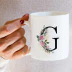 Retreez Initial A-Z Floral Botanical Bouquet Alphabet Monogrammed Monogram Mug 11 Oz Ceramic Tea Coffee Mugs - Appreciation Thank You Wedding Birthday Gifts for her friend coworker sister - G Initial