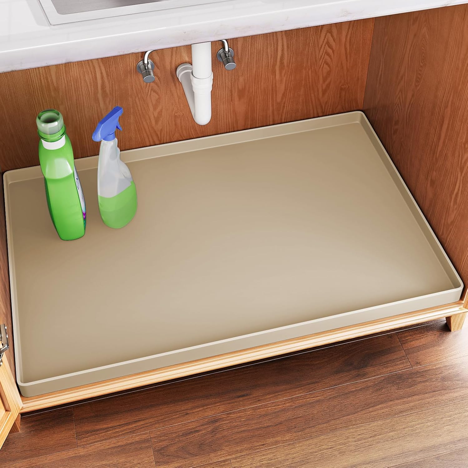 FLATO Waterproof Under Sink Mat 22" x 19" Shelf Liner for Kitchen and Bathroom, Cabinet Protector, Organizers and Storage, Flexible Silicone Drip Tray