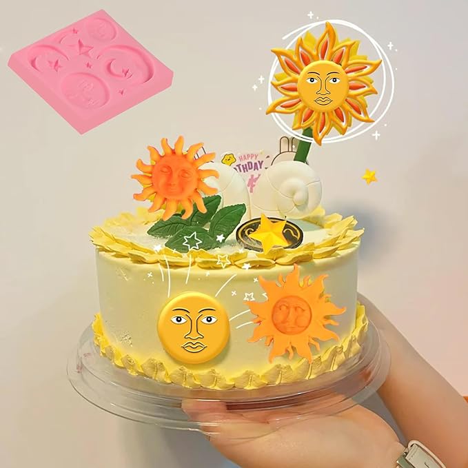 Sun and Moon Face Cake Decoration Fondant Mold 3 Pcs, Greek Mythology Various Chocolate Silicone Molds, for Candy, Biscuits, Mousse, Kitchen Baking, Cupcake Toppers, Modeling Clay, Plaster