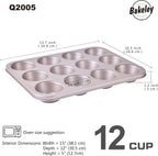 Mini Muffin Pan for Baking, Nonstick 12-Cavity Cupcake Pans, 2 Pack Cup Cake Tray, Bakeware for Oven Baking, Dishwasher Safe(Champagne Gold)