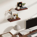 Floating Shelves for Wall, Real Wood Floating Shelf Set of 2, 8 Inch Deep Floating Shelves, Rustic Wood Wall Shelf for Home Decor, Deep Storage Shelves for Bathroom, Kitchen, 16"W x 8"D, Red Brown