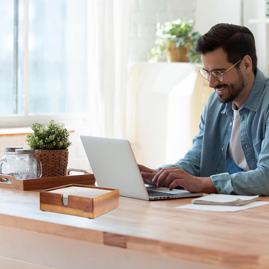Acacia Lunch Napkin Holder 7.8 x 7.8 inches for Dining Table and Kitchen – Napkin Dispenser Made from Brown Acacia Wood – Premium Quality Feel for Dessert Beverage Party Dinner Luncheon Bar Table