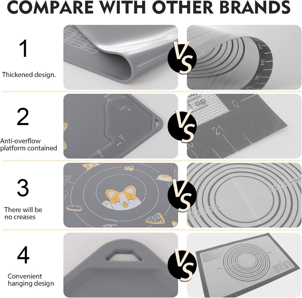 Ourokhome Silicone Baking Mat Sheet and Pastry Dough Cutter, 0.5 Inch Thick 32" X 24" BPA free Silicone Rolling Mat, Non-Stick and Anti-Slip, Dishwasher Safe (Gray)