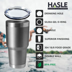 HASLE OUTFITTERS 30oz Stainless Steel Tumbler, Double Wall Vacuum Insulated Travel Mug Tumbler, Durable Insulated Coffee Mug, Gift Box Set (Grey, 12)