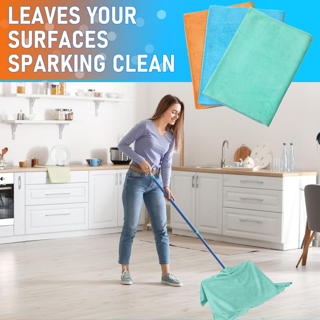 Newwiee 3 Pcs Extra Large Microfiber Cleaning Cloth 30" x 20" Washable Reusable Microfiber Towel Streak Free Lint Free Cloth for Cleaning Home Glass Office Window Bathrooms (Light Green,Blue,Orange)