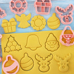 8Pcs Christmas Cookie Cutters, 3D Cookie Cutter Set, Snowman Deer Gift Cutters Cake Baking Fondant Embosser Stamps Christmas Party DIY Cake Decorating Tools