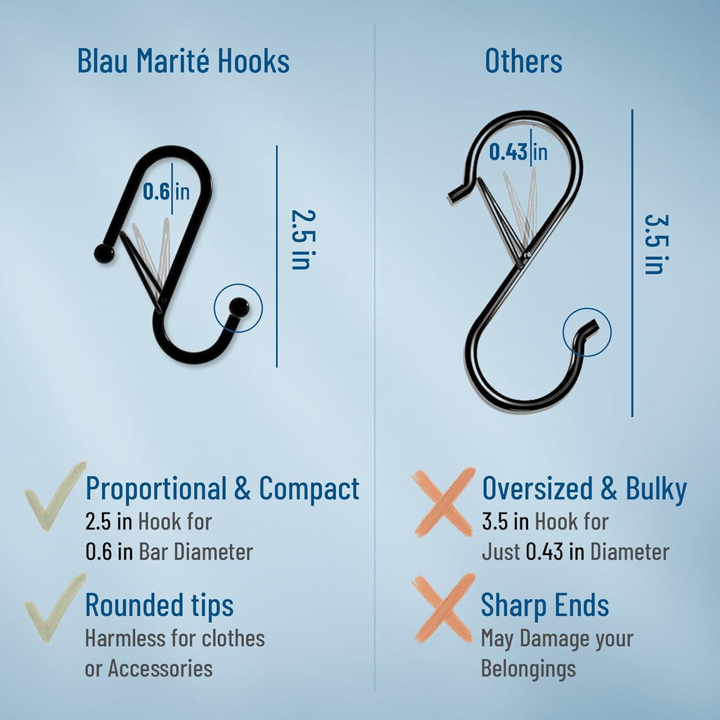 10-Pack Metal S Hooks for Hanging – Heavy-Duty S-Shaped Hooks with Safety Buckle – Fits Bars up to 0.6 In – Anti-Drop Hook for Kitchen, Pot Racks & Towel Bars – Gold (Small)