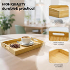 Set of 2 Bamboo Serving Tray with Handles, Decorative Wooden Tray for Breakfast, Dinner, Coffee Table - Portable Bamboo Tray for Ottoman, Kitchen, Living Room Bedroom, Outdoor Scenarios and More