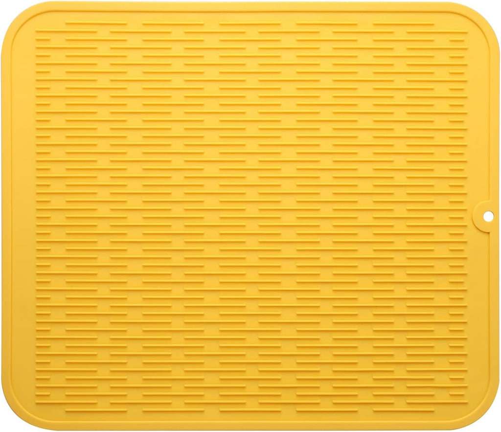Silicone Dish Drying Mat for Multiple Usage,Easy clean,Eco-friendly,Heat-resistant Silicone Mat for Kitchen Counter or Sink,Refrigerator or Drawer Liner Yellow 2XL 24 inches x 18 inches
