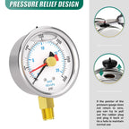 0-300PSI Stainless Steel with Reset Pointer Liquid Filled Pressure Gauge, 2.5" Dial Size, 1/4" NPT Lower Mount, for Tube, Water Pump, Gas, Liquid, Pressure Test