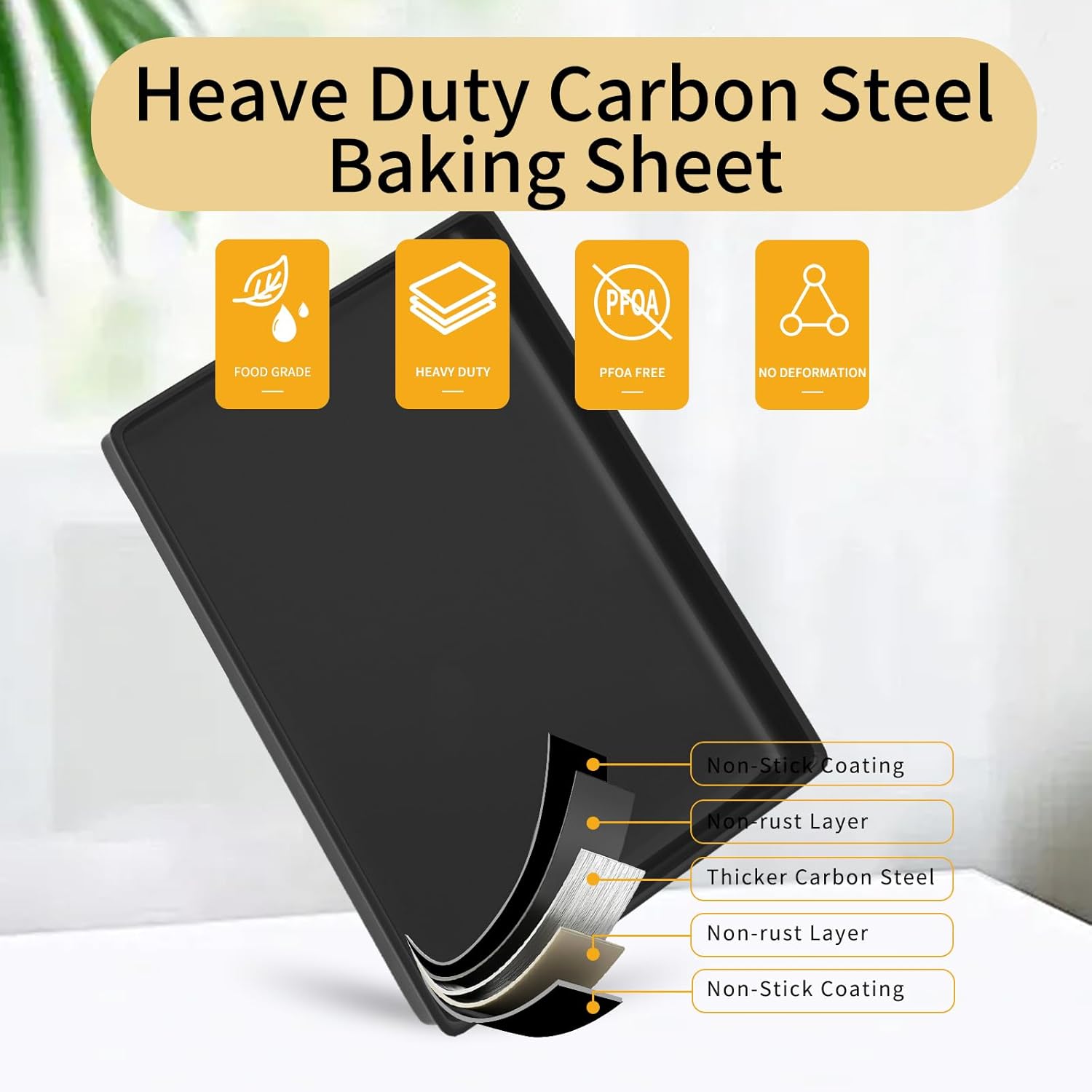 9x11 Inch Cookie Sheet, Baking Tray for Toaster Oven, Non Stick Baking Sheet Pan for Biscuits, Vegetables, Easy to Clean, Non-Warp Heavy Duty Pans, Black, 2-Pack