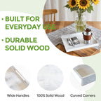 S310 Rustic White Wood Serving Tray with Handles, 17 Inch Wooden Tray for Ottoman, Breakfast, Lunch, Dinner, Decorative Rectangular Tray for Living Room, Kitchen Counter, Outdoor